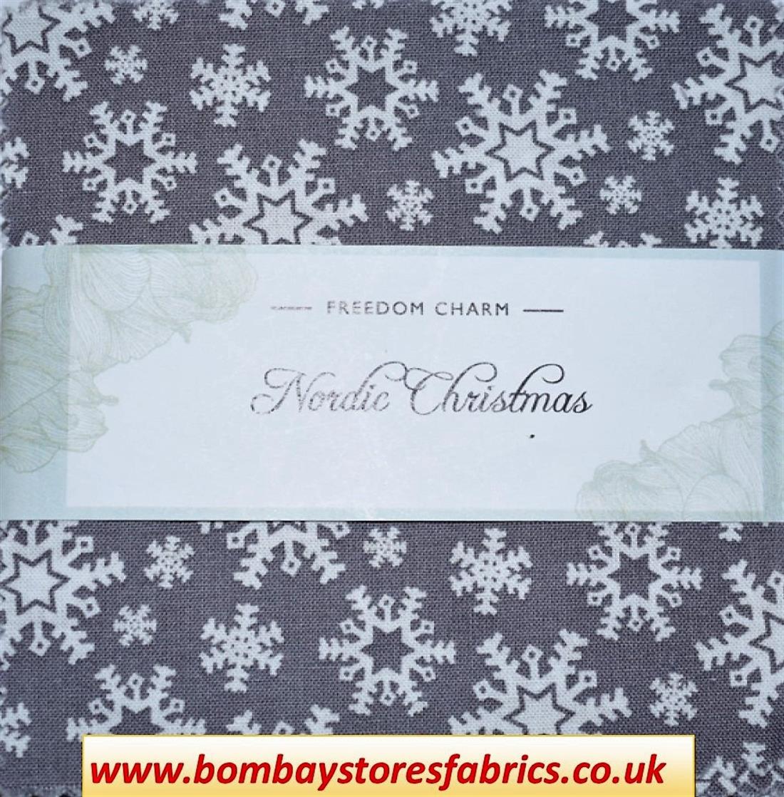 Grey Printed Cotton Nordic Christmas Charm Pack