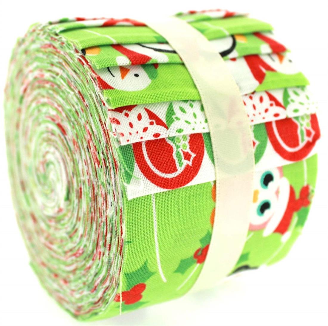 Green Cotton Christmas Characters- Small Jelly Roll