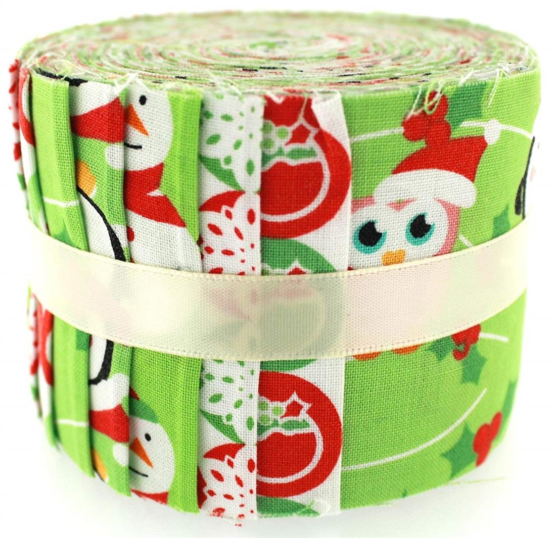 Green Cotton Christmas Characters- Small Jelly Roll