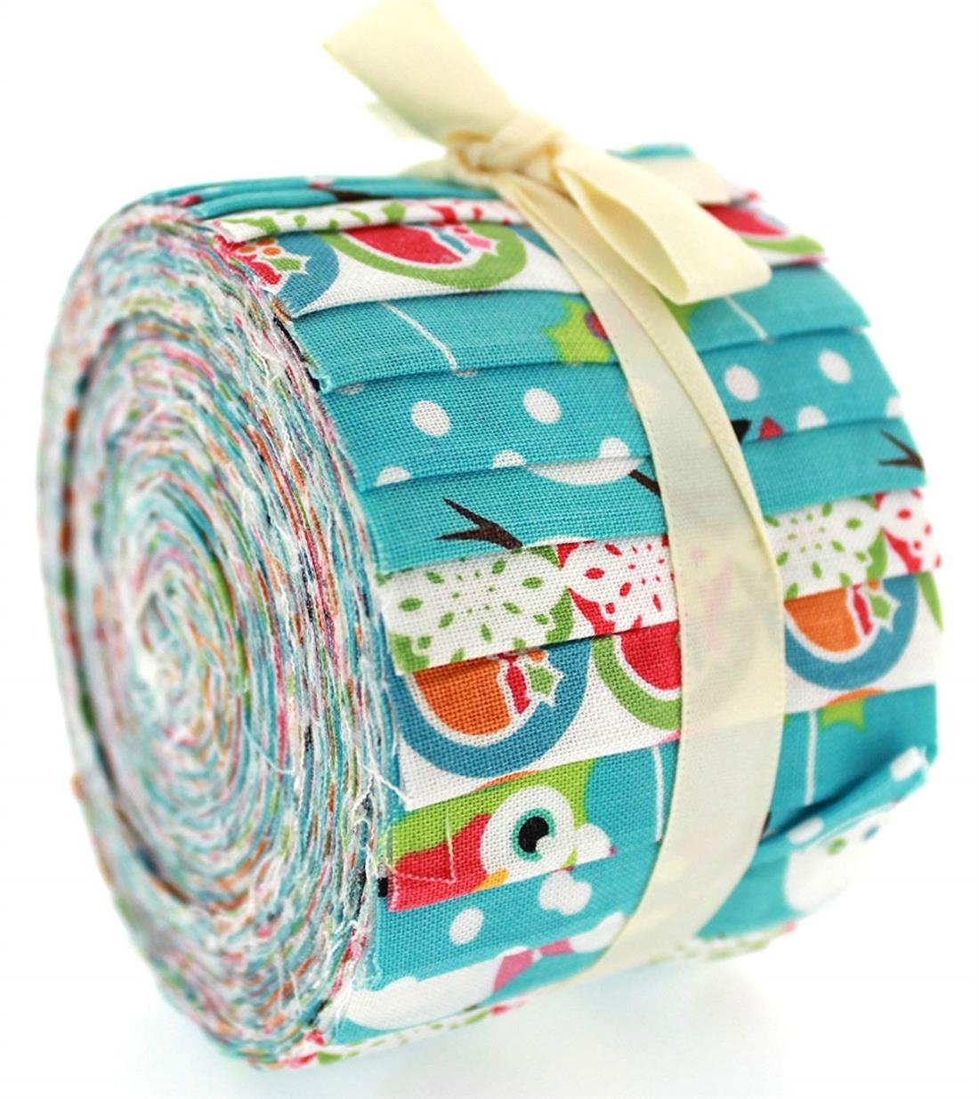 Blue Cotton Christmas Characters - Small Jelly Roll