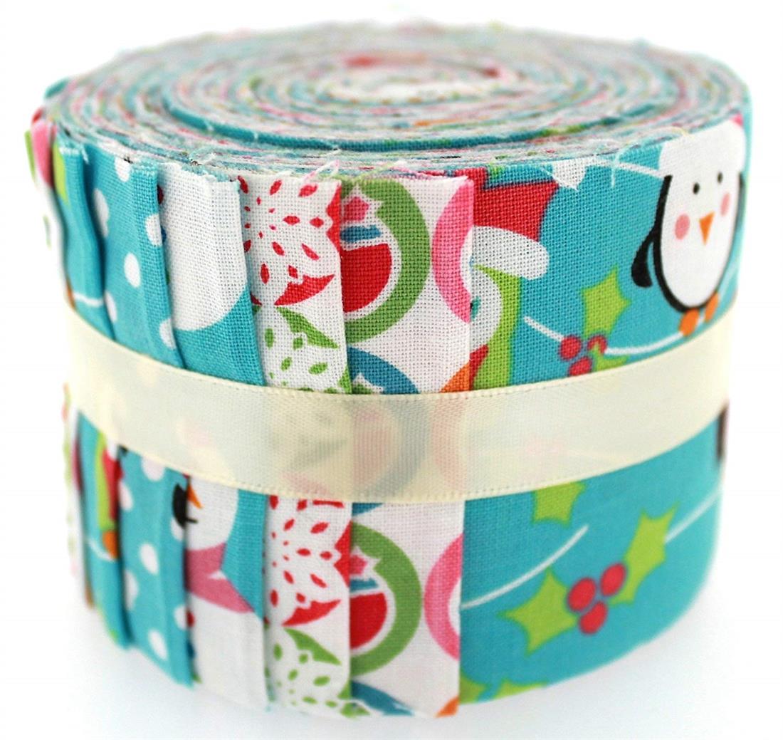 Blue Cotton Christmas Characters - Small Jelly Roll