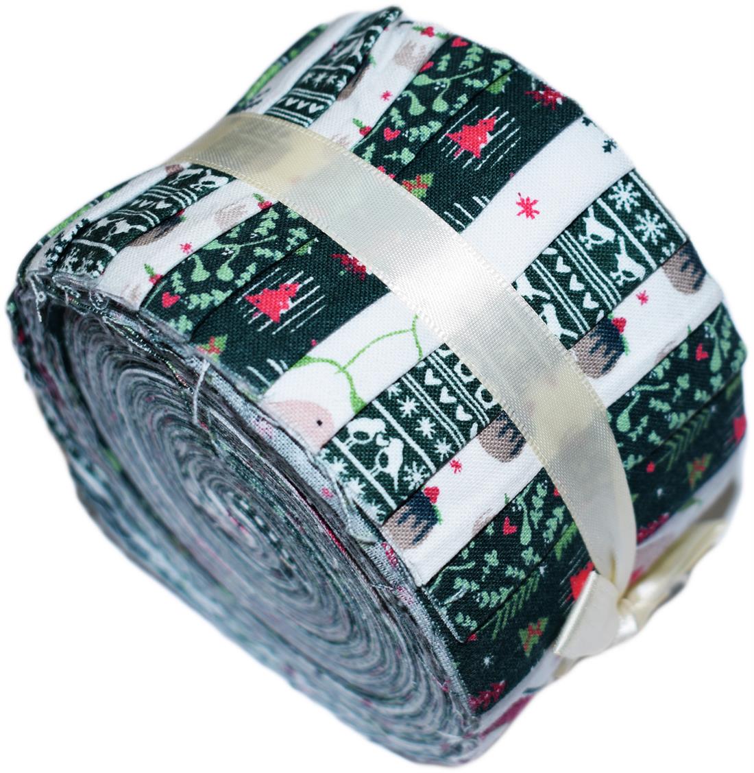 Green Cotton Festive Friends -green - Small Jelly Roll