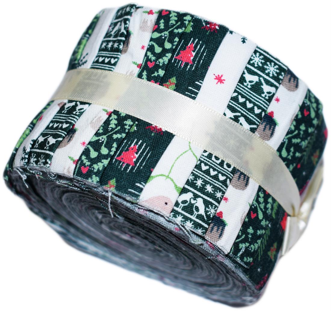 Green Cotton Festive Friends -green - Small Jelly Roll