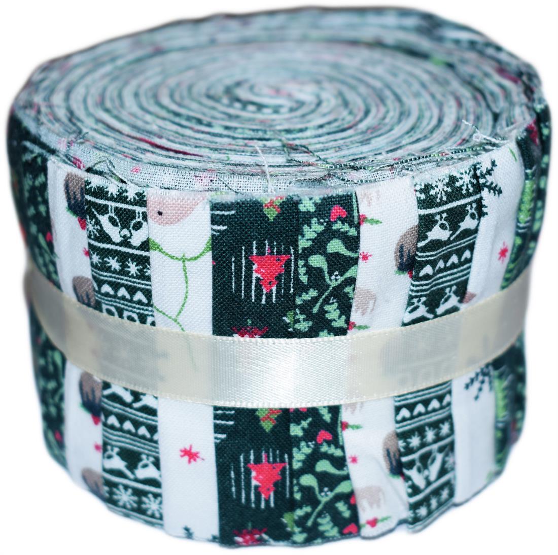 Green Cotton Festive Friends -green - Small Jelly Roll