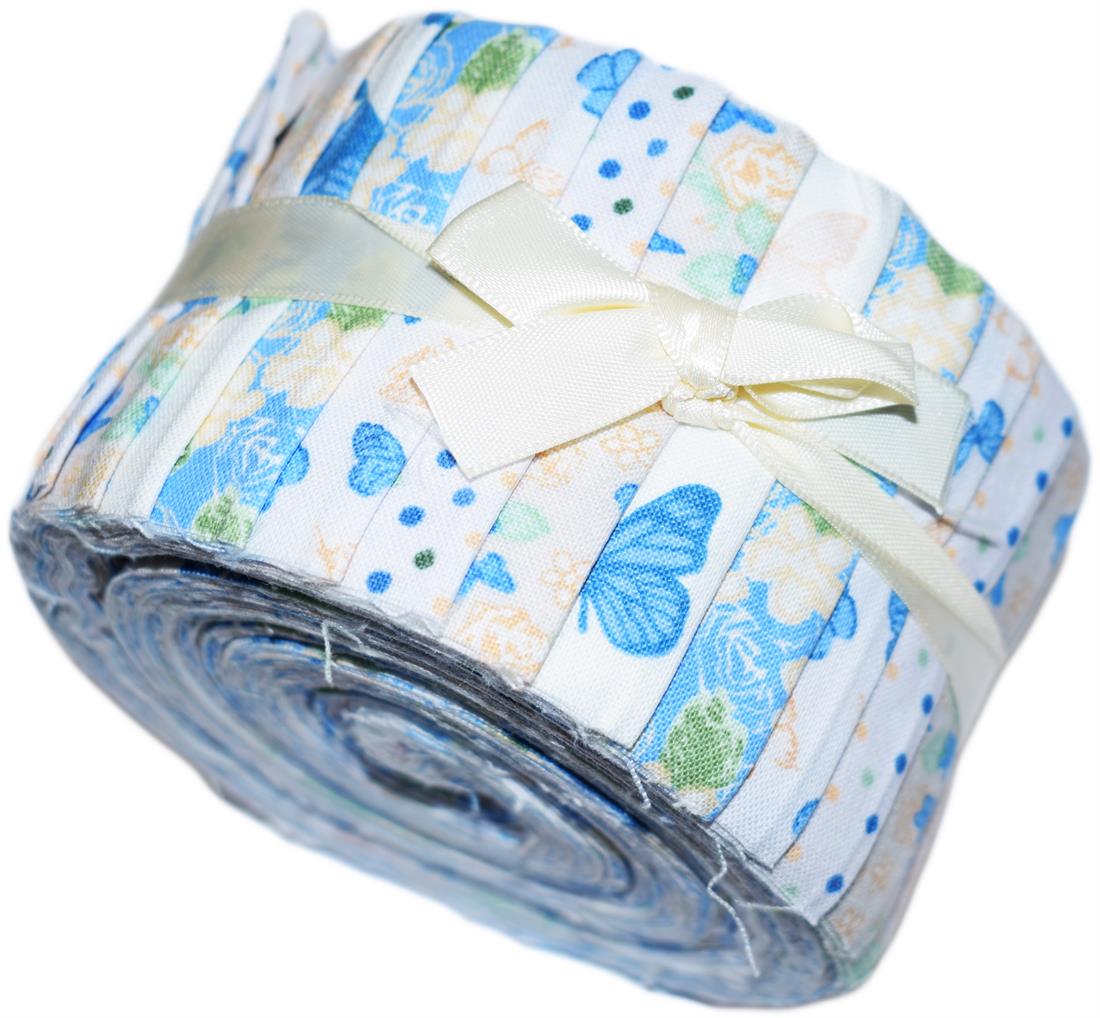 White & Blue Cotton Birds & Butterflies - Mini Jelly Roll