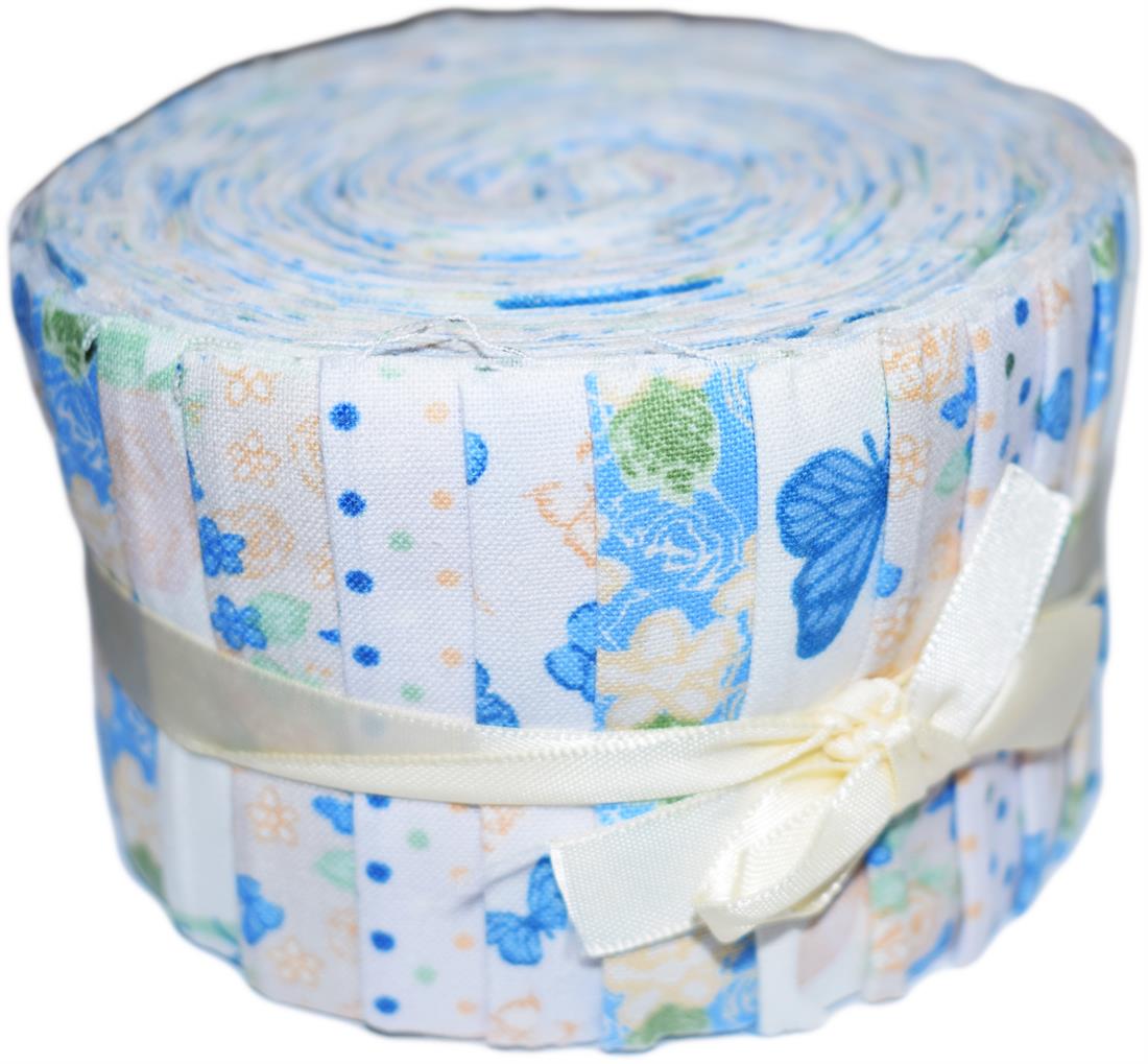 White & Blue Cotton Birds & Butterflies - Mini Jelly Roll