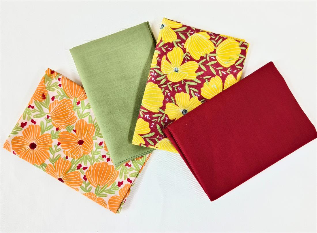 Multicolour Printed Morris Floral & Plain Mix Fat Quarter Bundle Poly Cotton