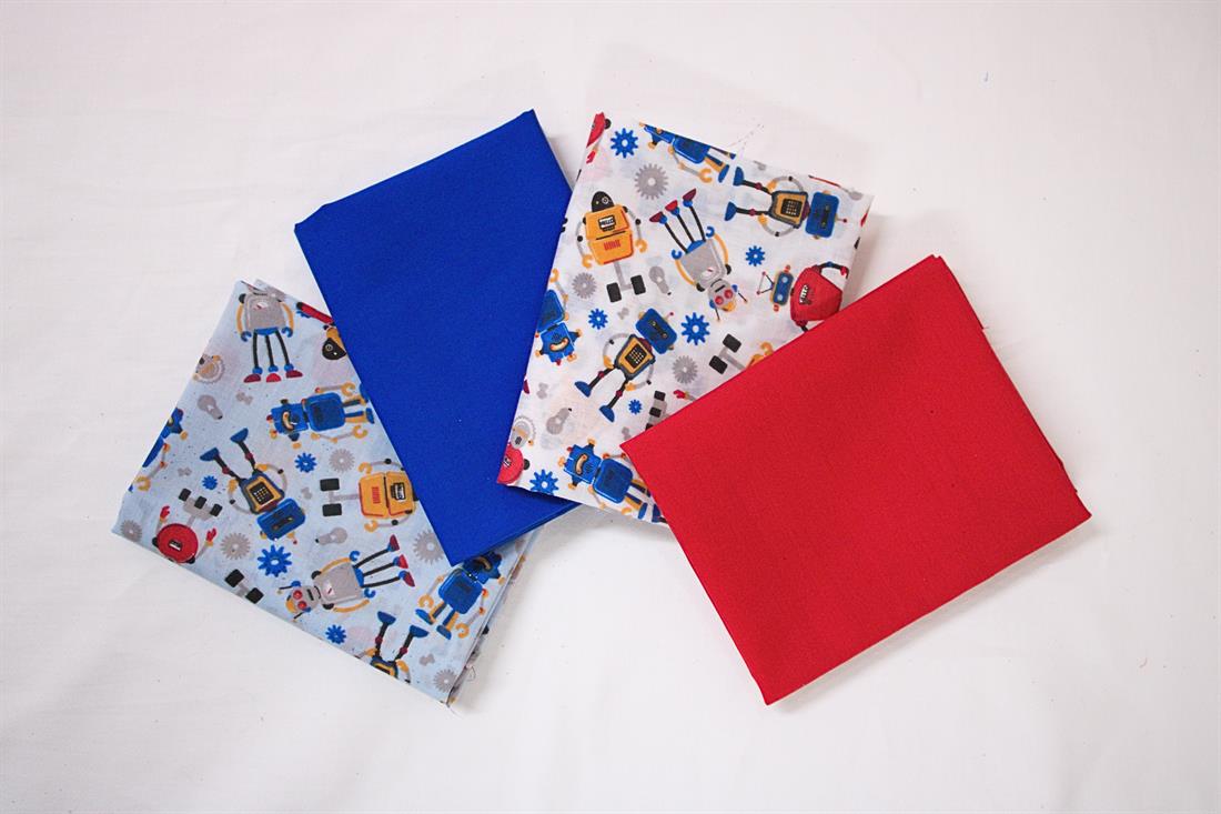 Multicolour Robot Print Fat Quarter Bundle Poly Cotton