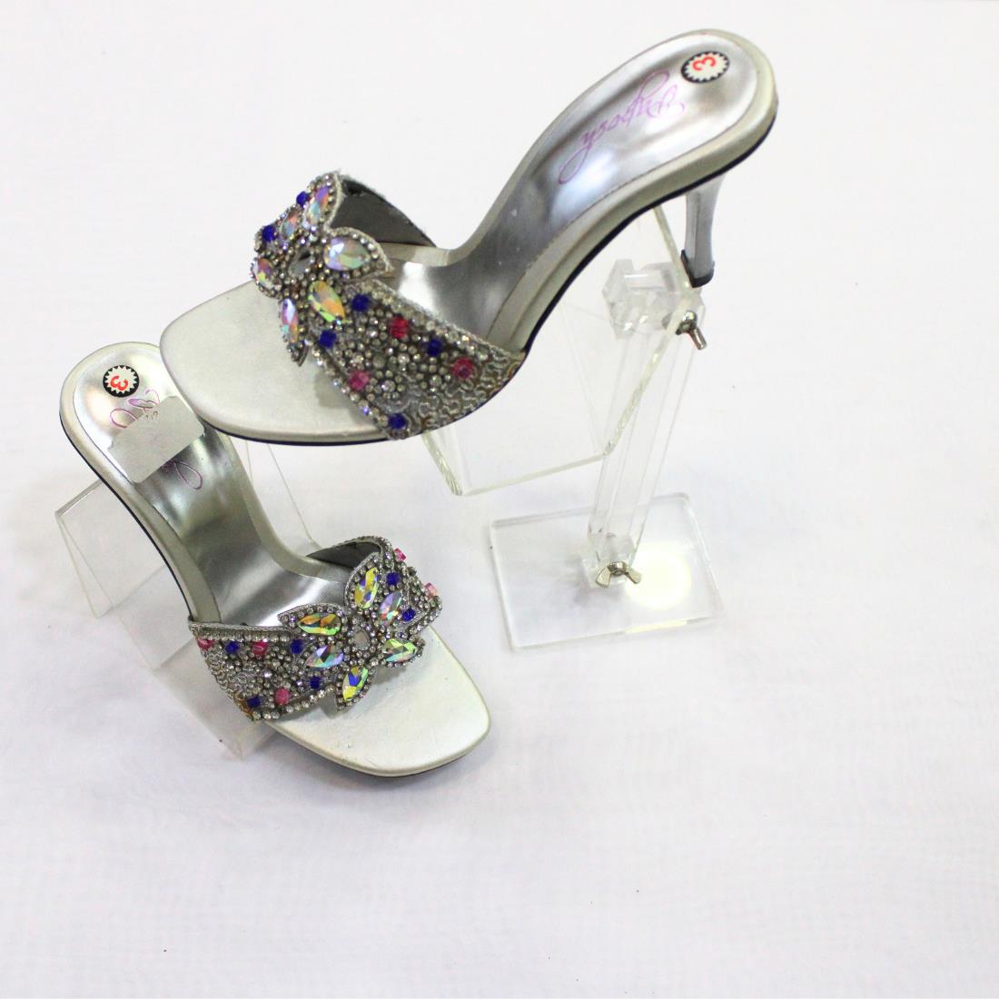 Silver Ladies Heel Sandals