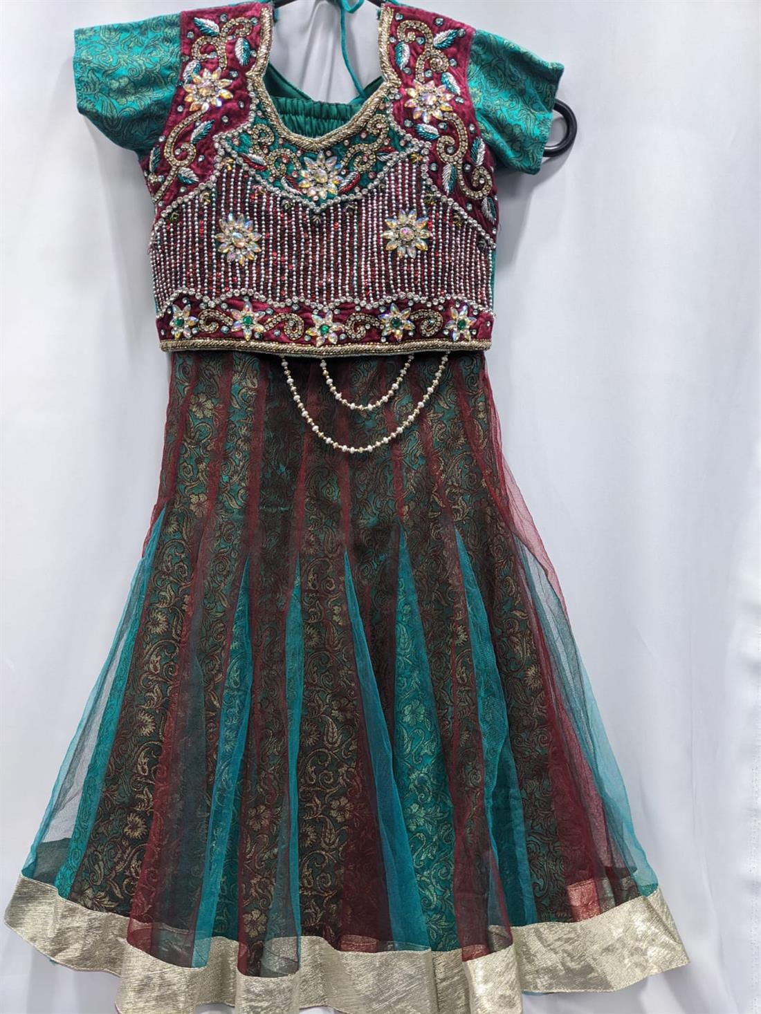 Maroon & Green Girls 3 Piece Lehenga