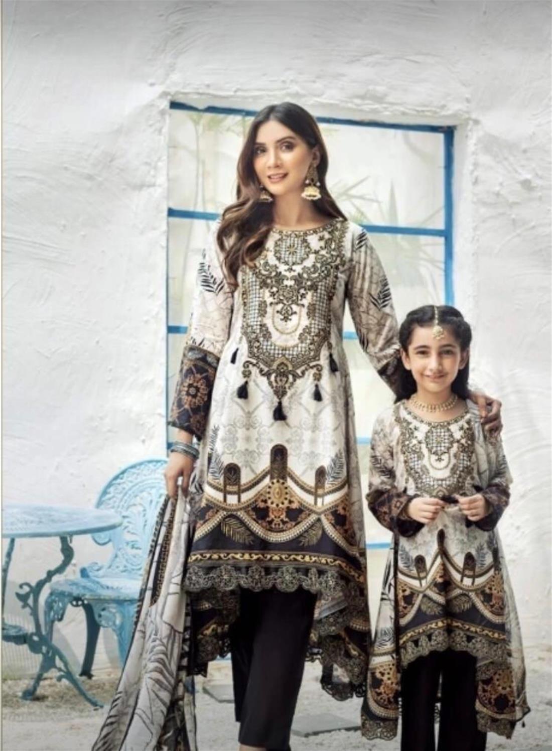 Off White & Black Embroidered Chiffon Girlswear