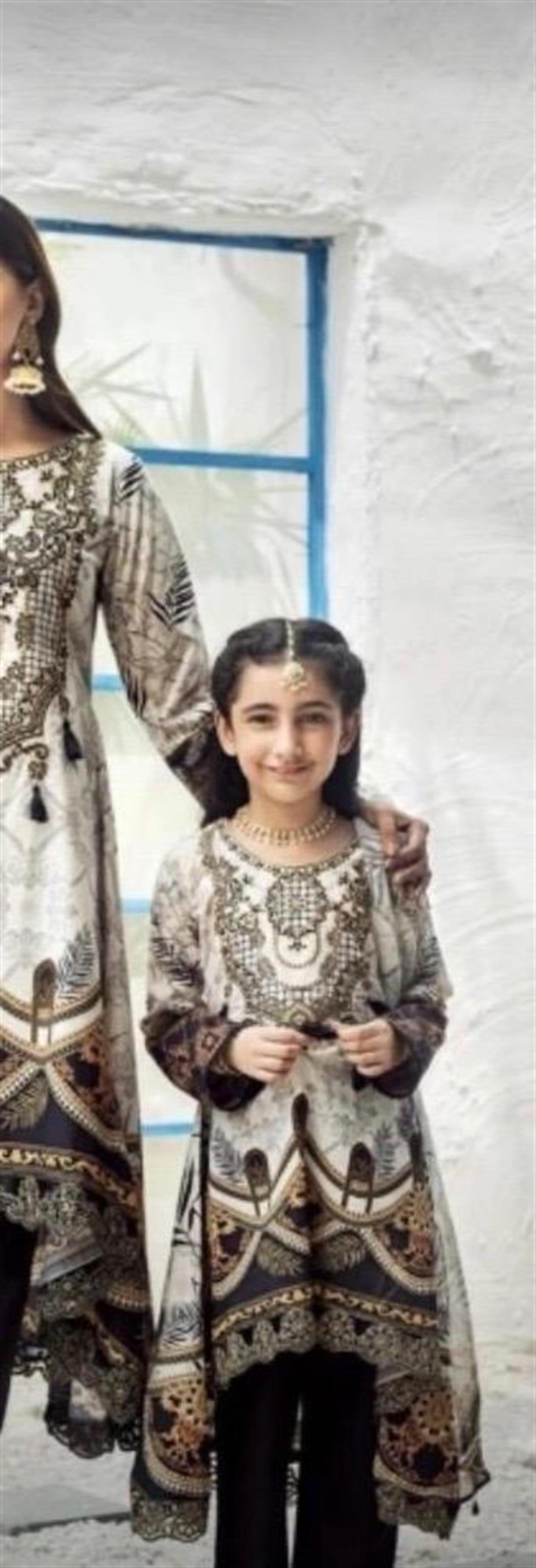 Off White & Black Embroidered Chiffon Girlswear