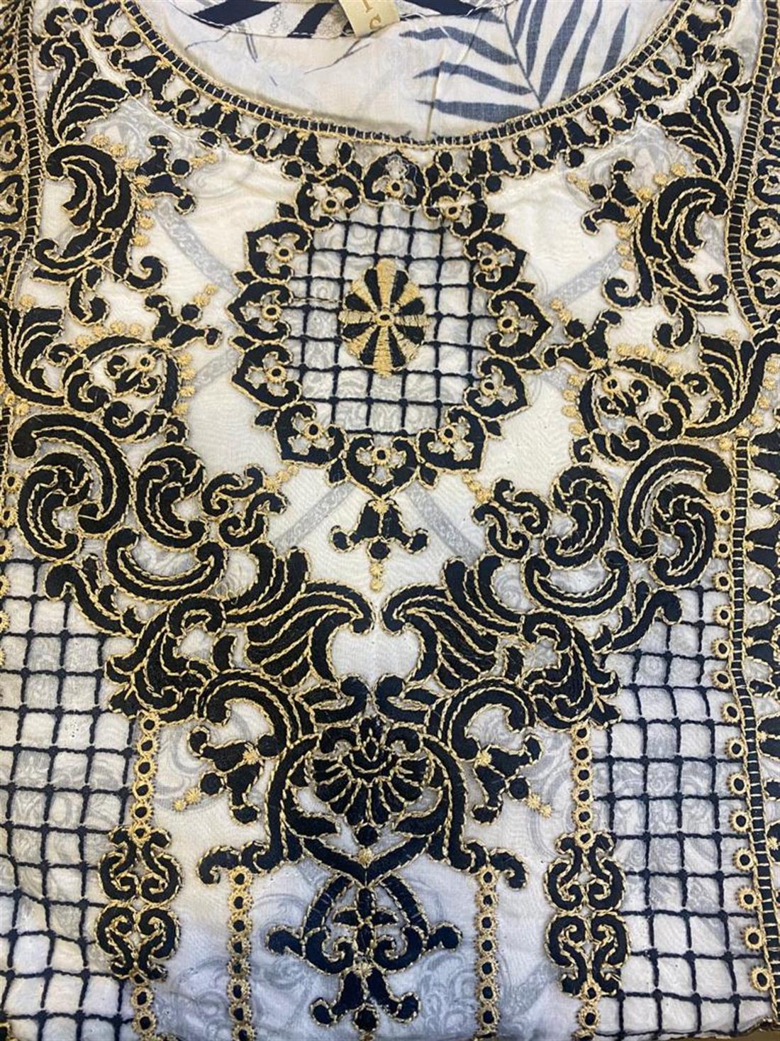 Off White & Black Embroidered Chiffon Girlswear