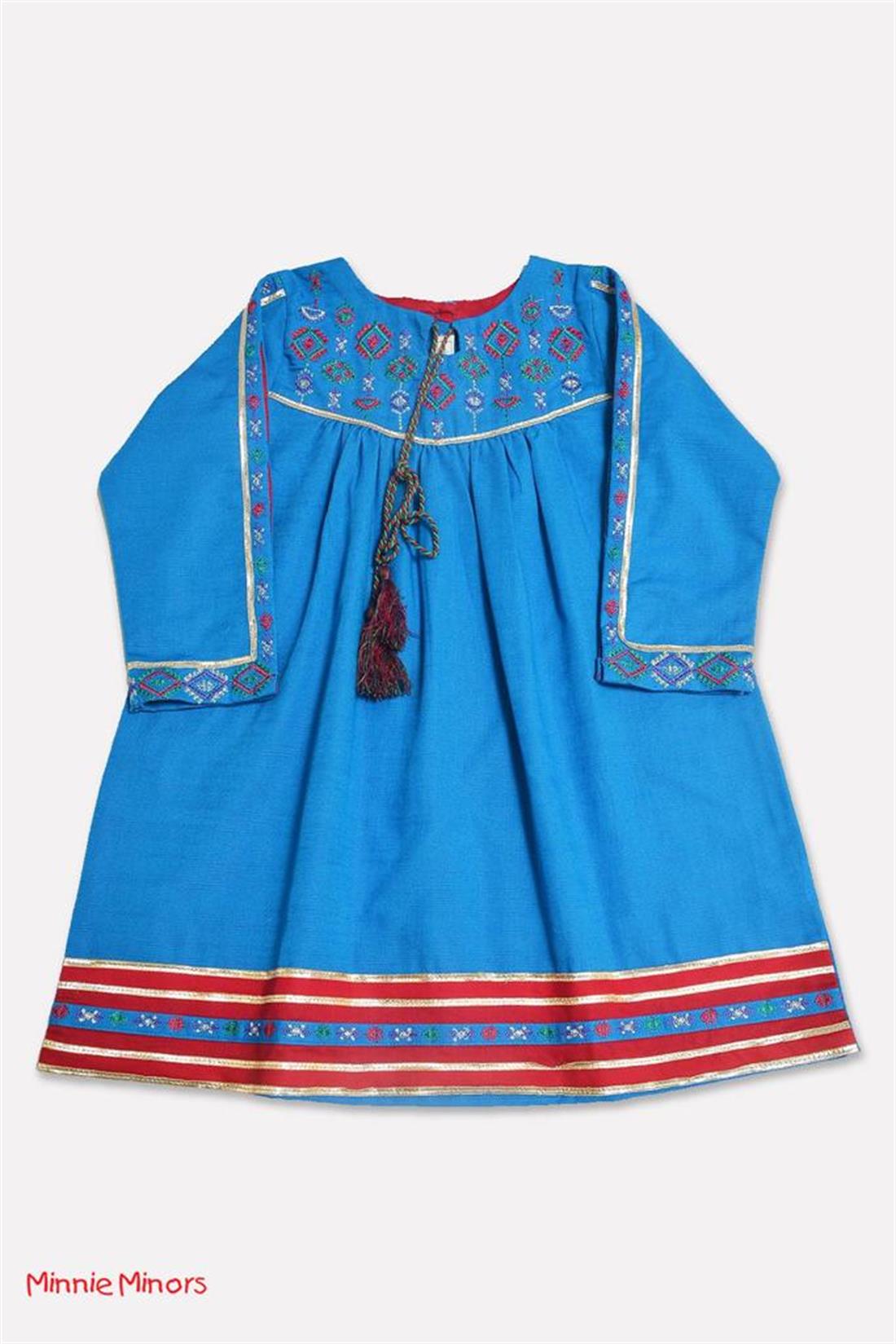 Blue & RED Printed Khadar Frock Kurta with Hand Embellishment.