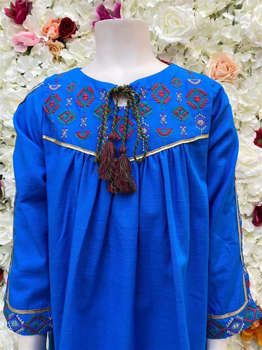 Blue & RED Printed Khadar Frock Kurta with Hand Embellishment.