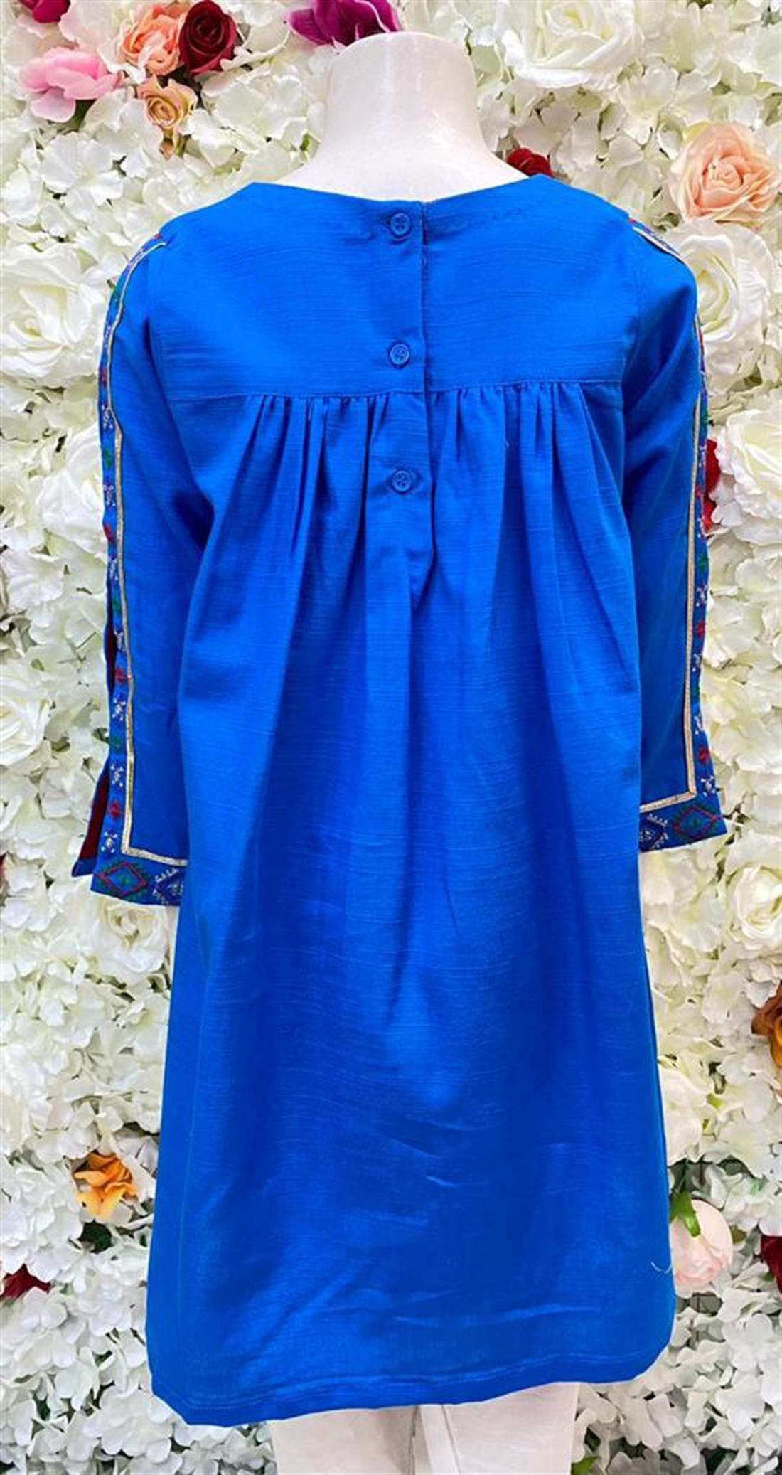 Blue & RED Printed Khadar Frock Kurta with Hand Embellishment.