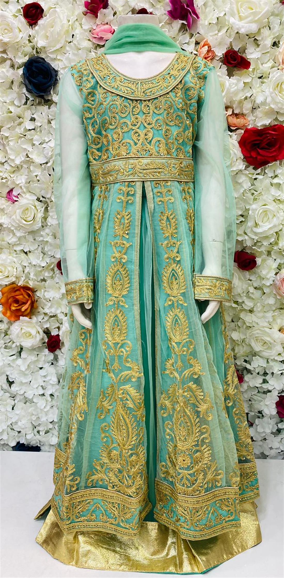 Turquoise Embroidered Net Girlswear