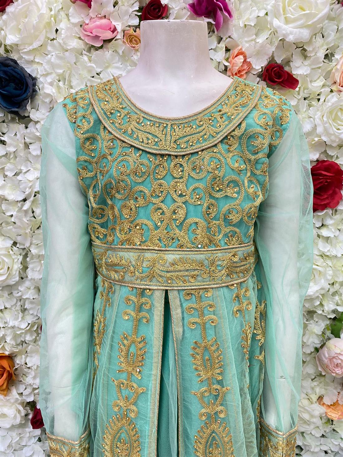 Turquoise Embroidered Net Girlswear