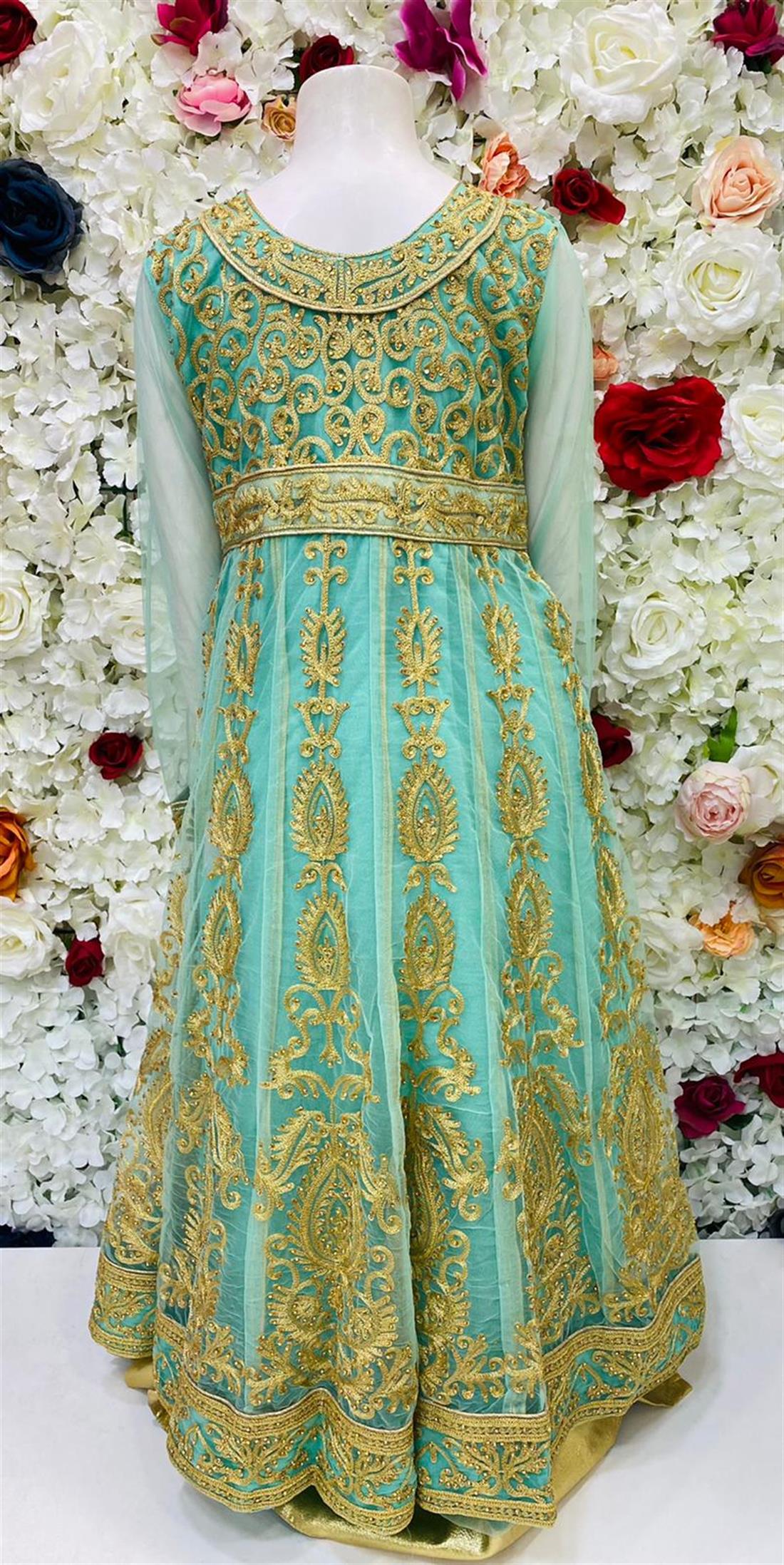 Turquoise Embroidered Net Girlswear
