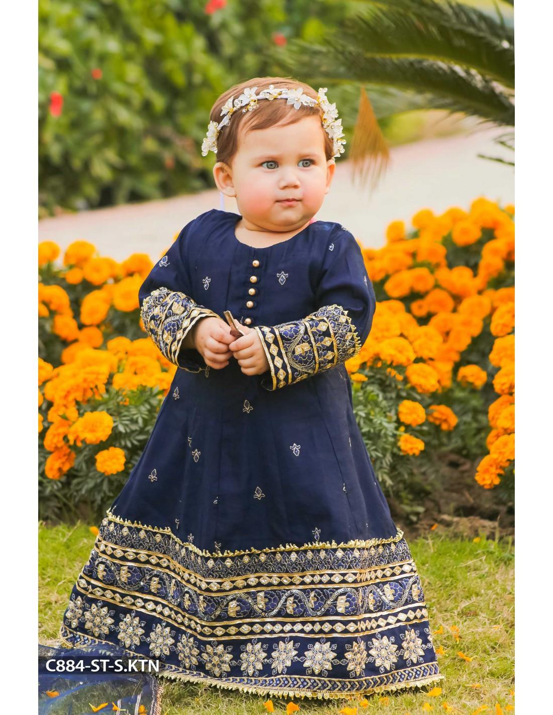Navy Blue Embroidered Net Frock Girlswear