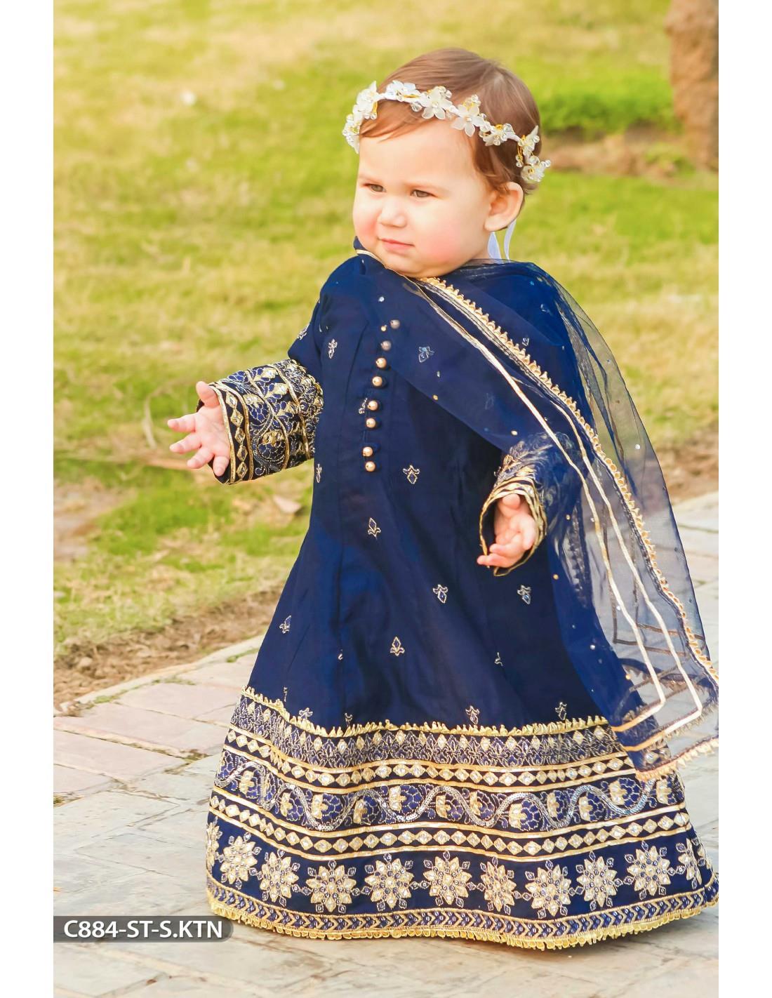 Navy Blue Embroidered Net Frock Girlswear