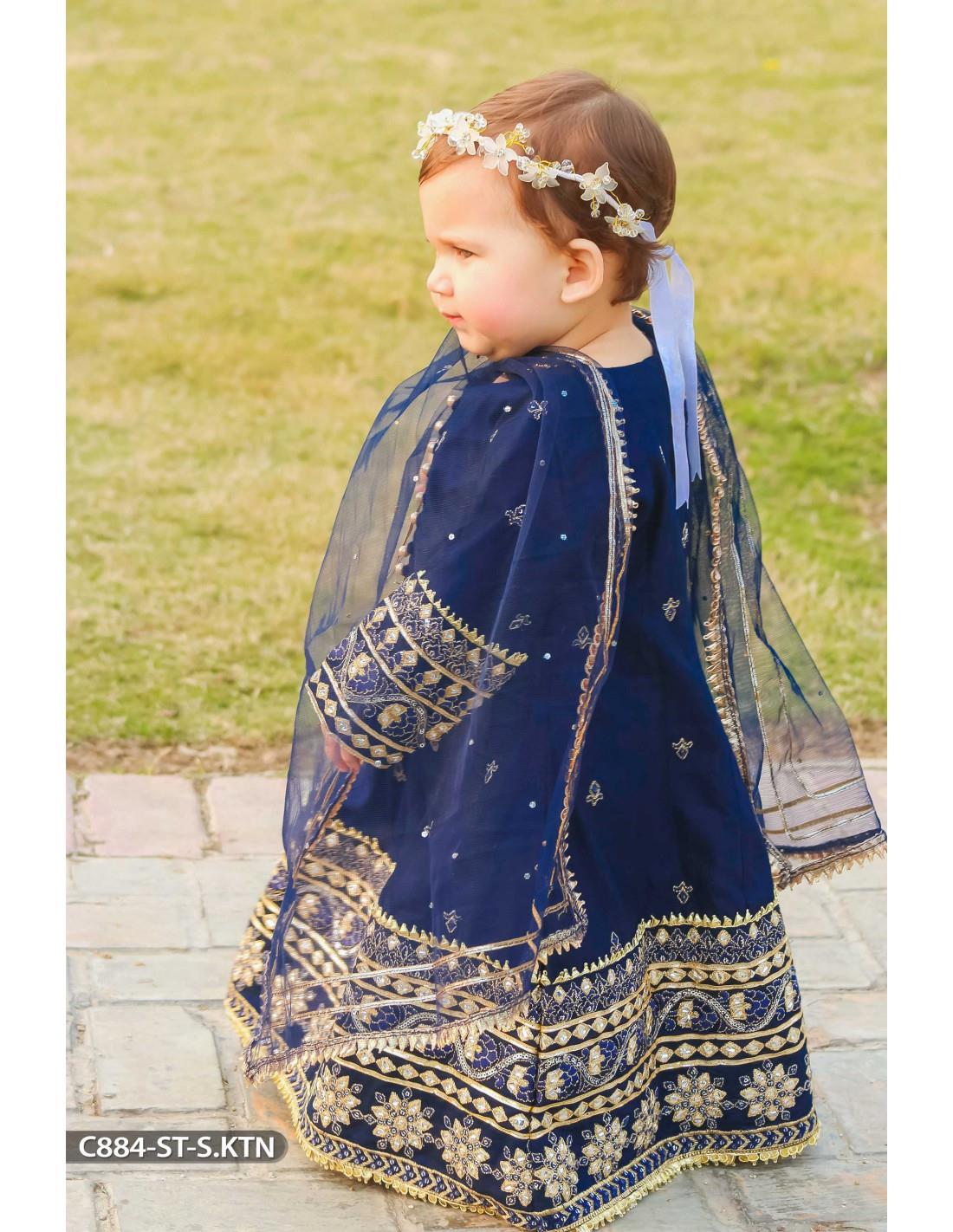 Navy Blue Embroidered Net Frock Girlswear