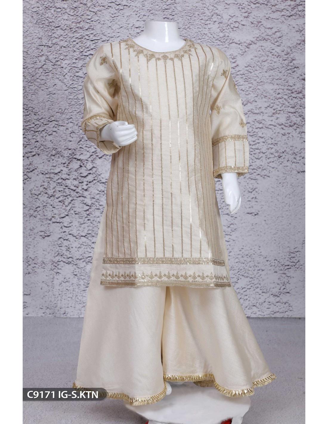 Cream & Gold Net Sharara Girlswear