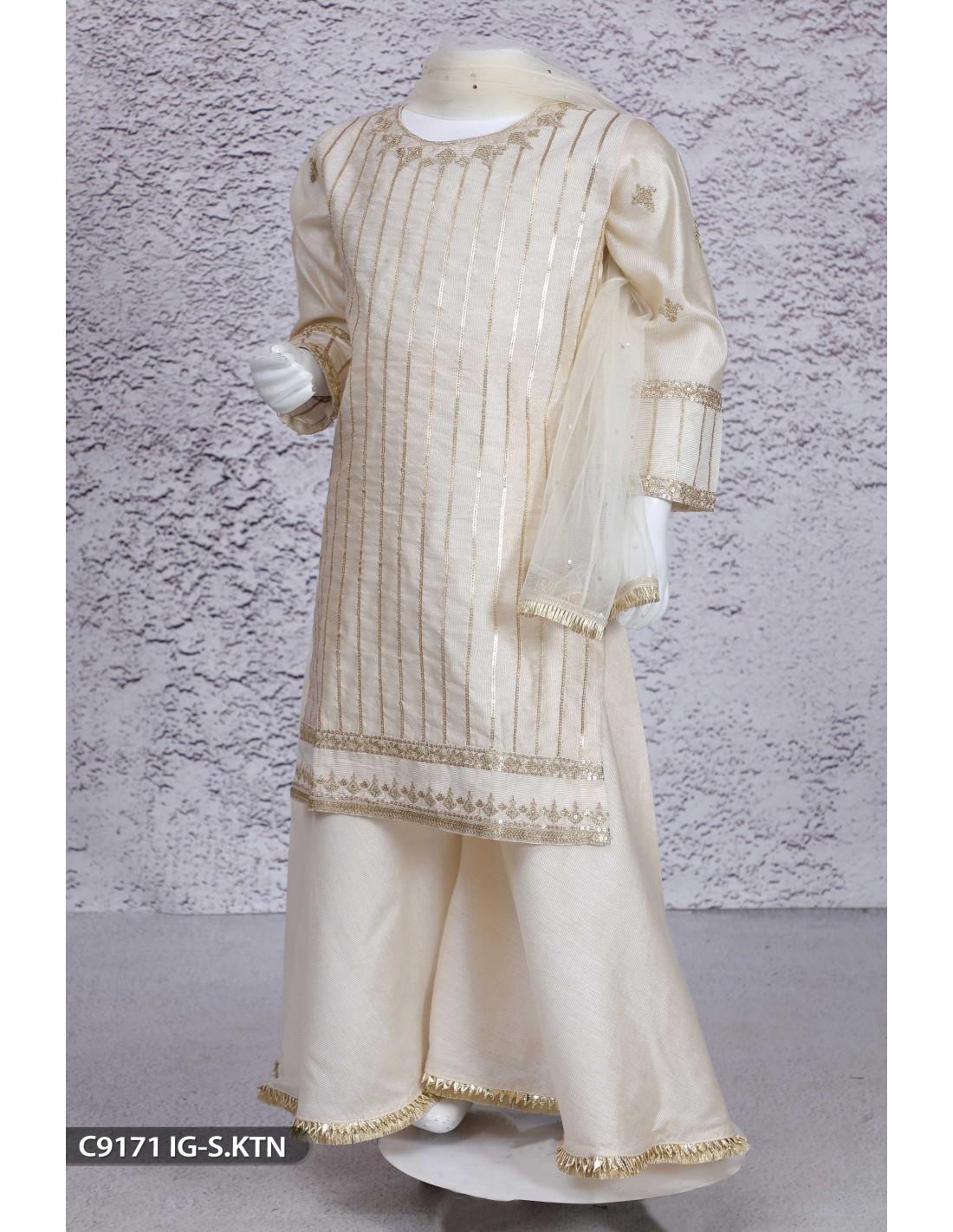 Cream & Gold Net Sharara Girlswear