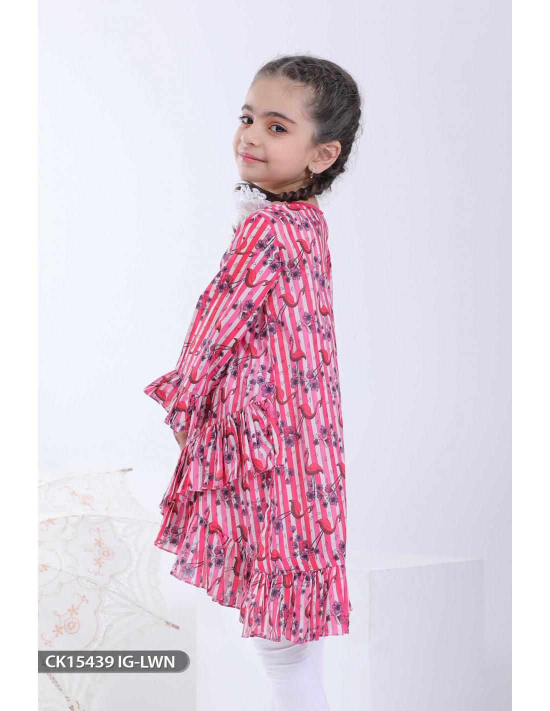 Pink Tail Style Frock Kurta with Beads and Print.