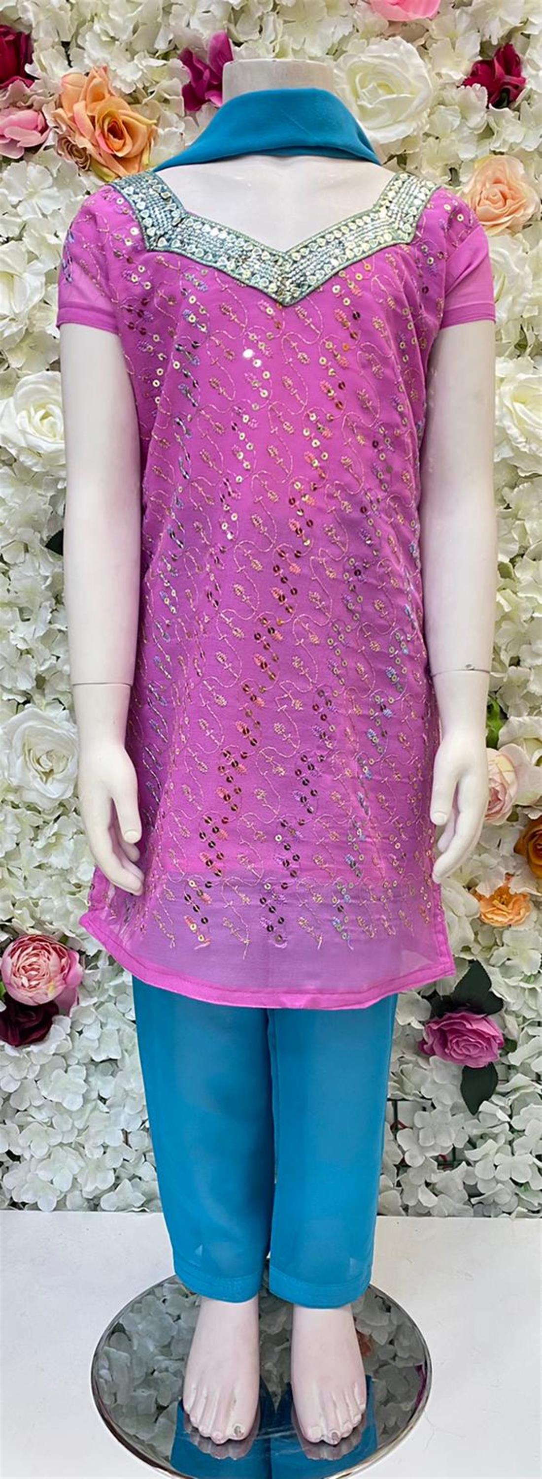 Purple & Blue Embroidered Frock Girlswear