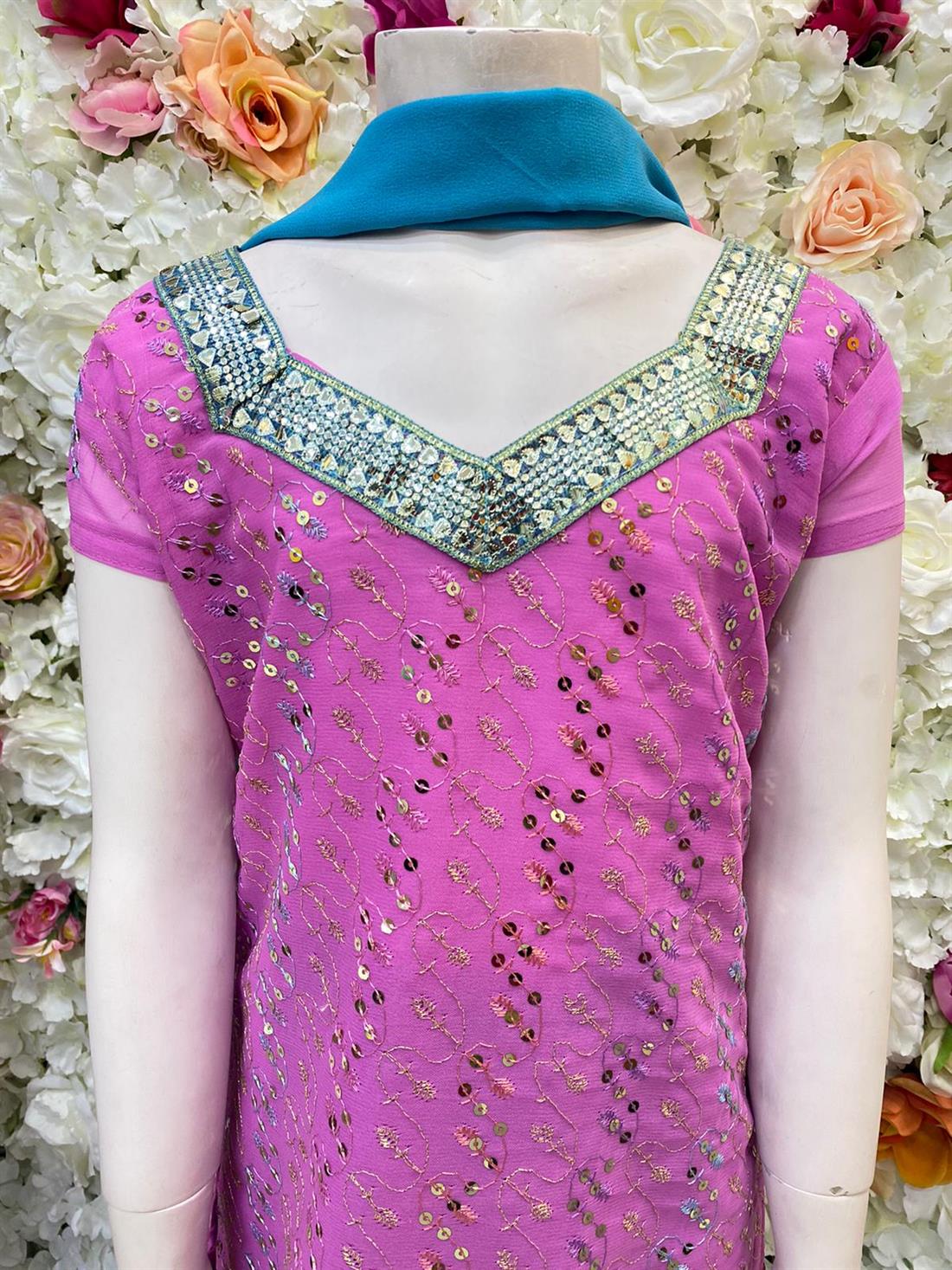 Purple & Blue Embroidered Frock Girlswear