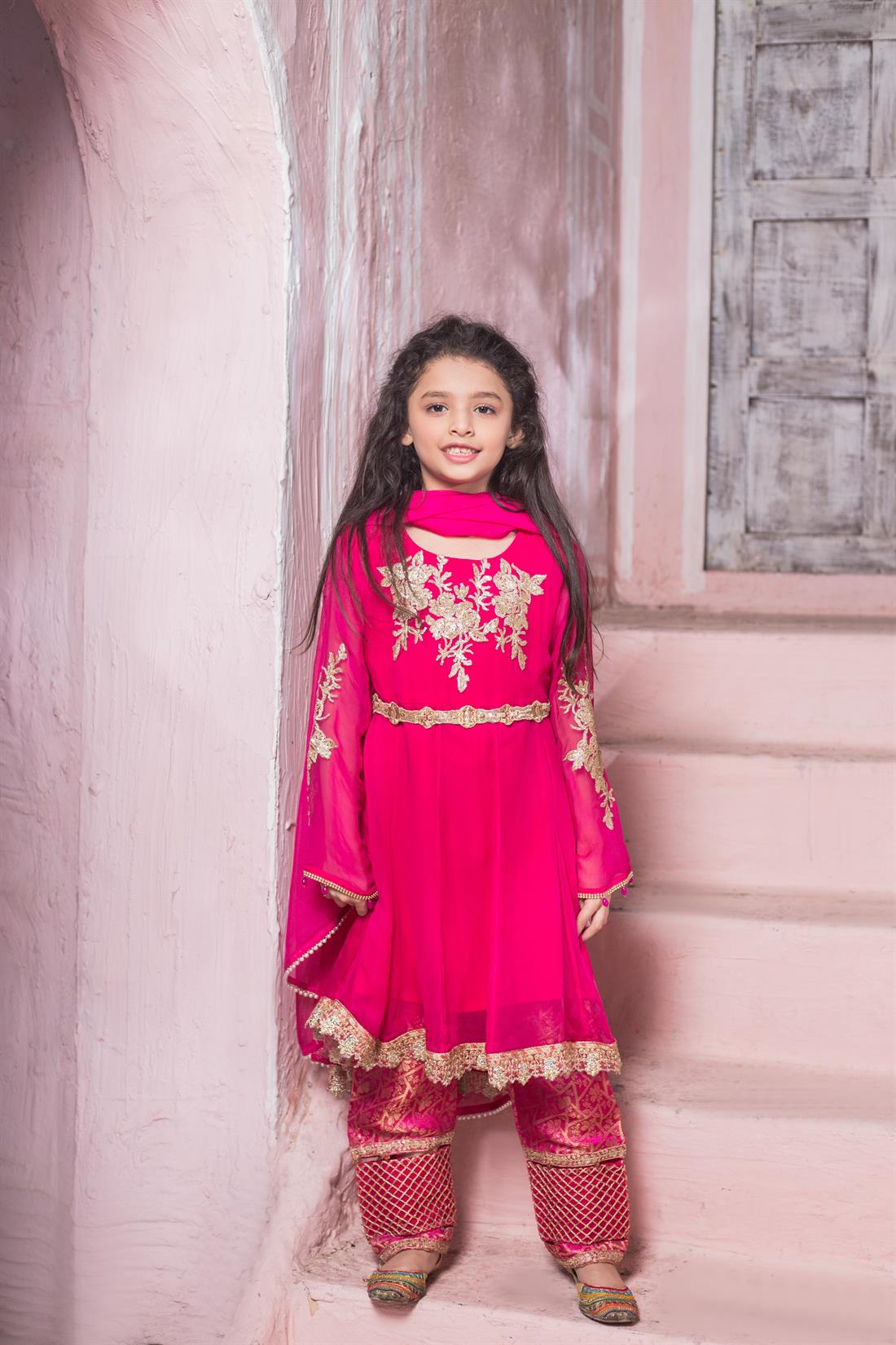 Hot Pink Embroidered Chiffon Girlswear