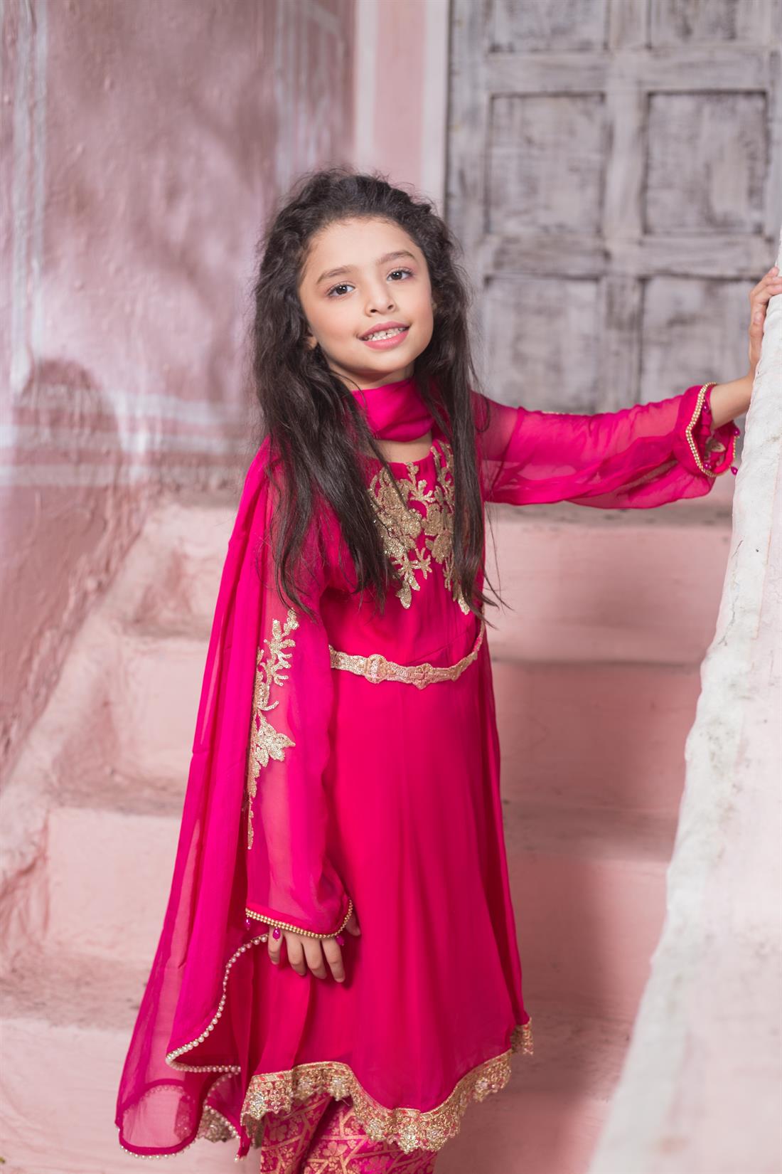 Hot Pink Embroidered Chiffon Girlswear