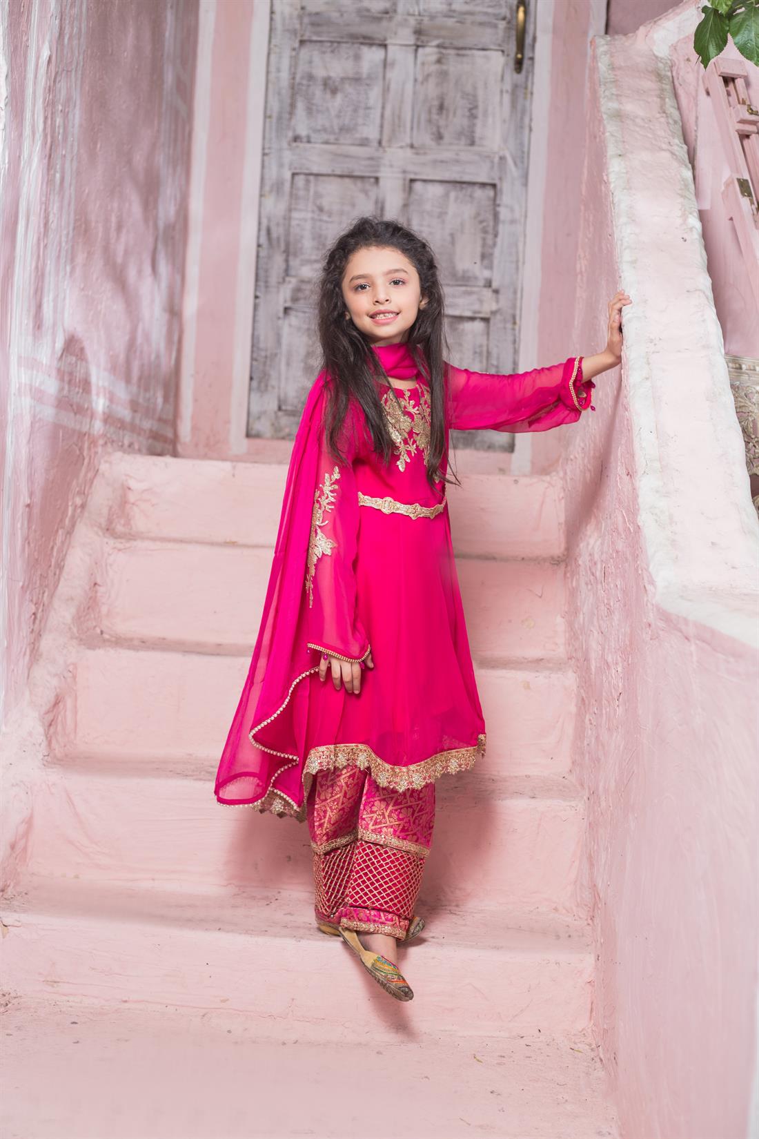 Hot Pink Embroidered Chiffon Girlswear