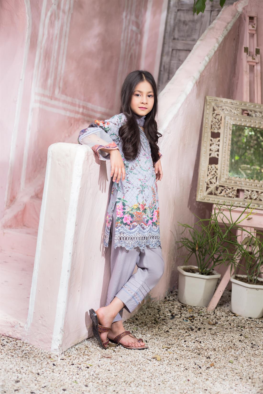 Grey Silver Printed Chiffon Girlswear