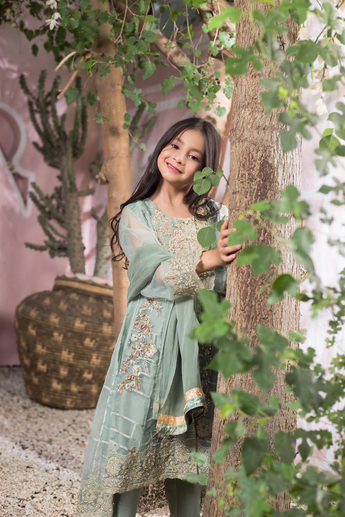 Light Blue Embroidered Chiffon Gharara Girlswear