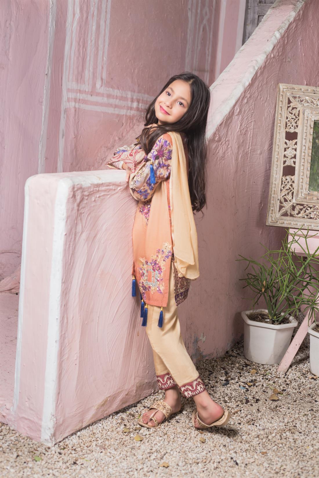 Beige Printed Chiffon Girlswear