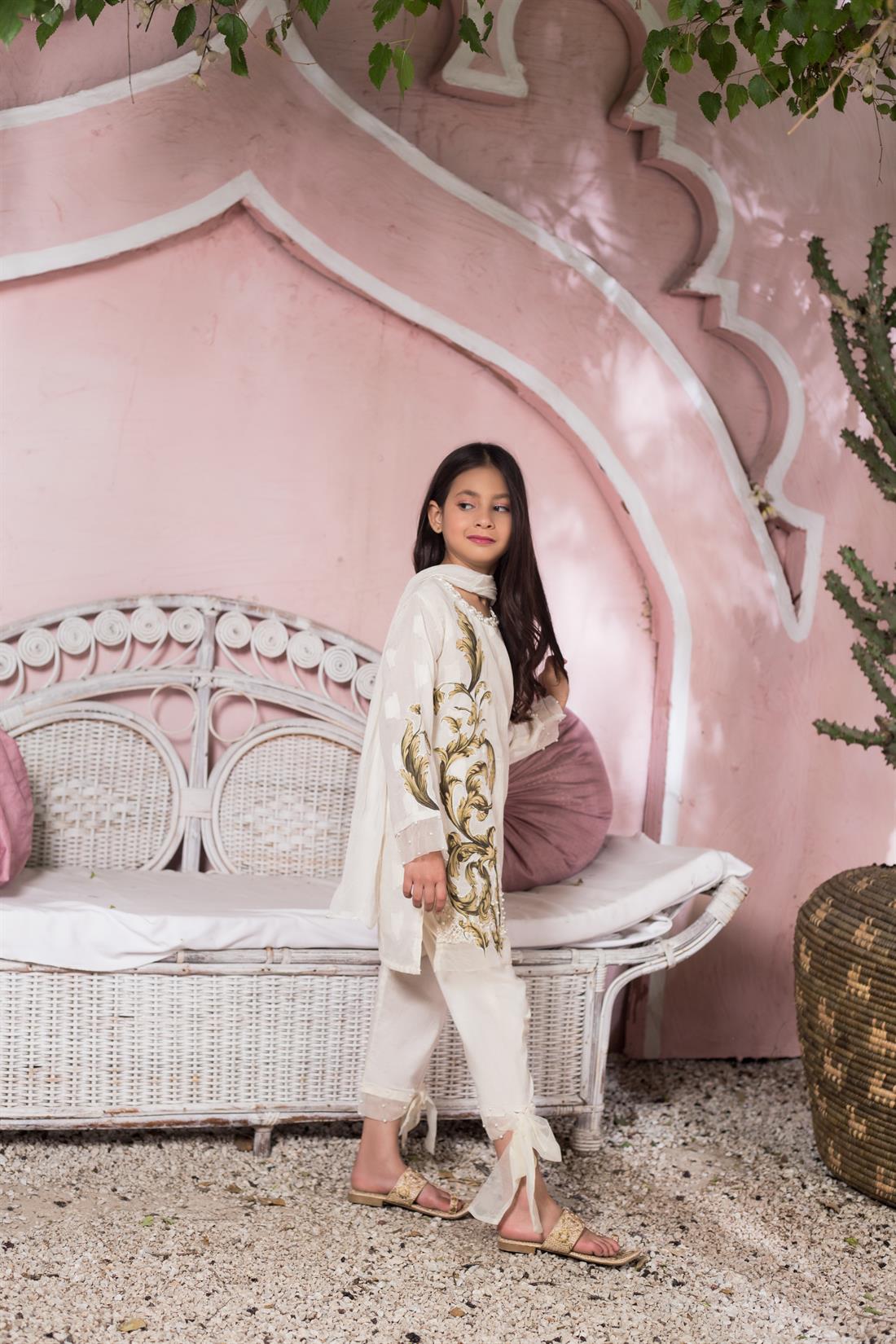 Cream Printed Chiffon Girlswear