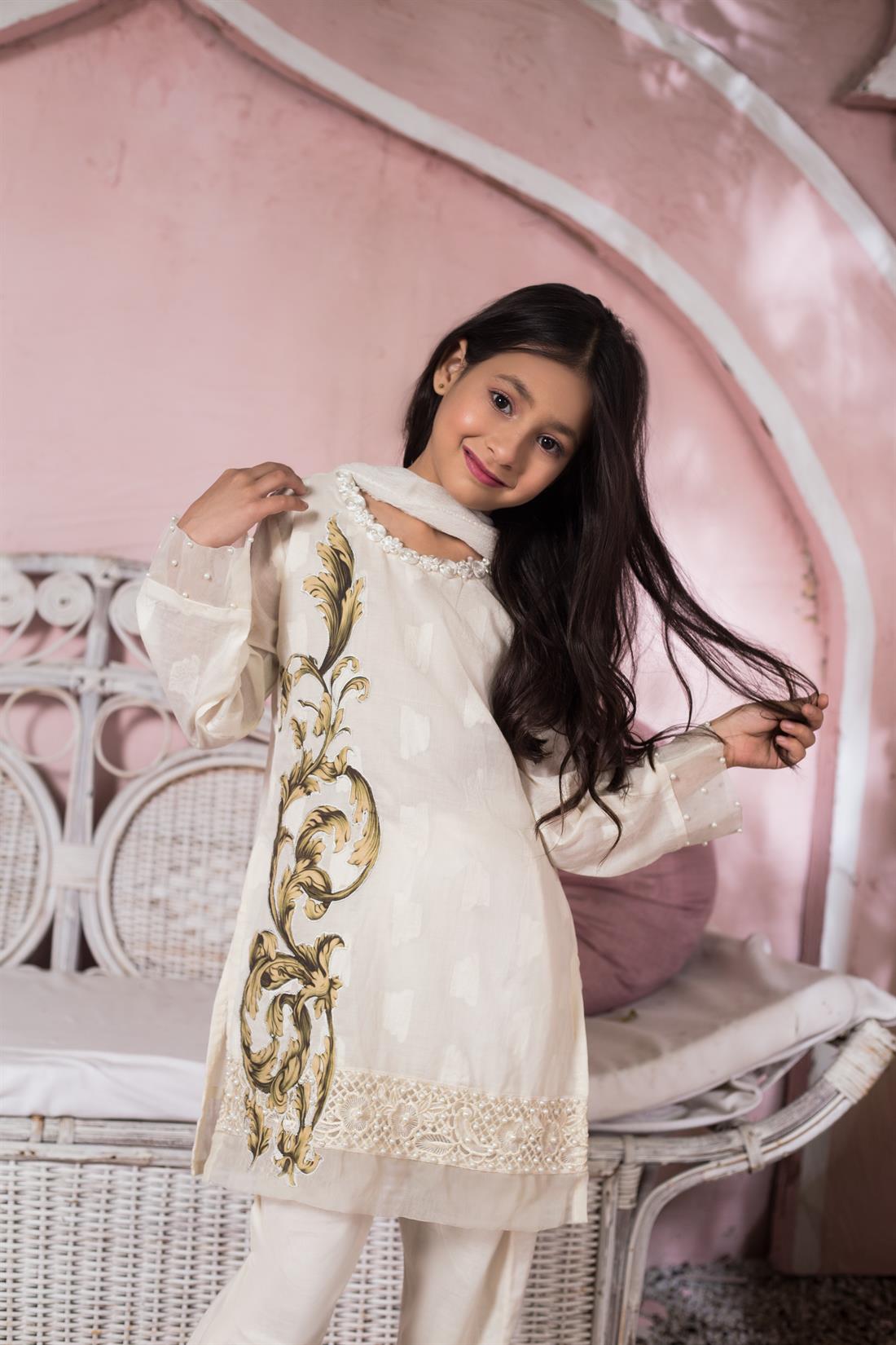 Cream Printed Chiffon Girlswear