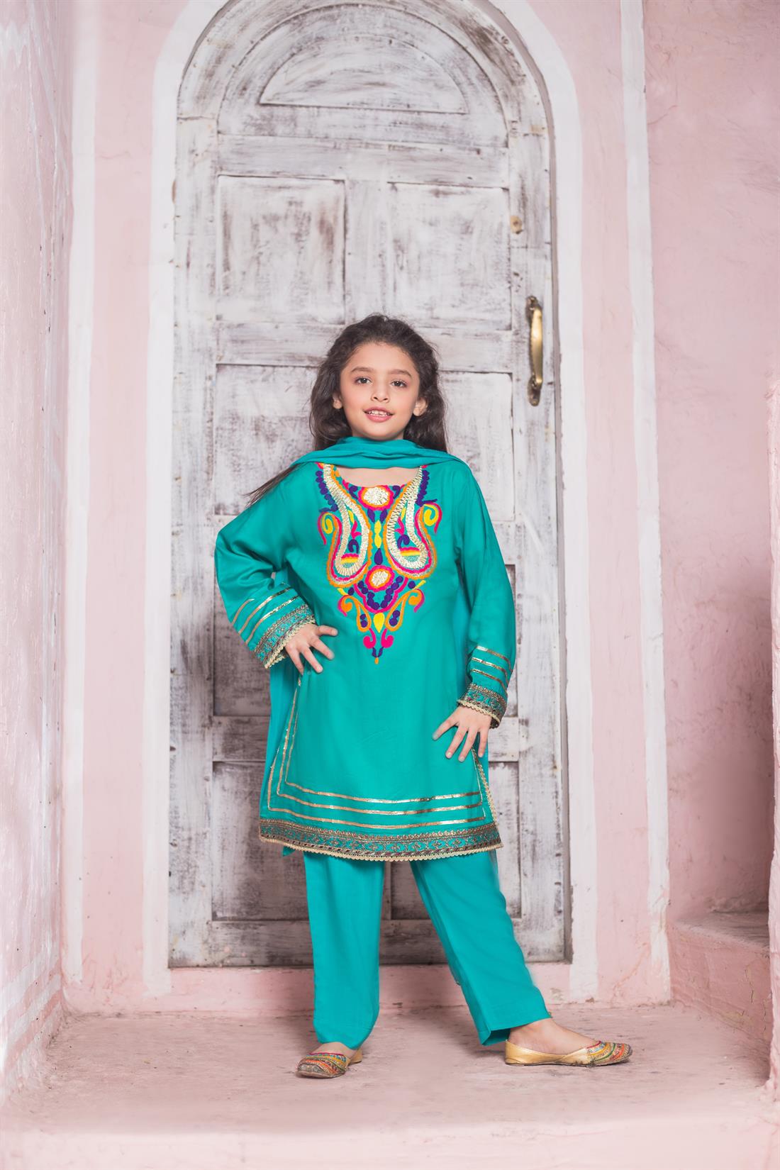 Turquoise Printed Chiffon Girlswear