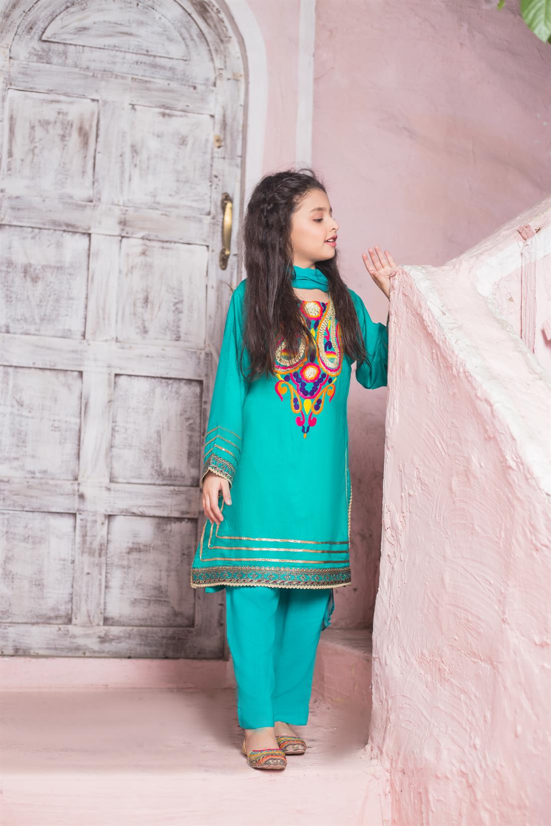 Turquoise Printed Chiffon Girlswear