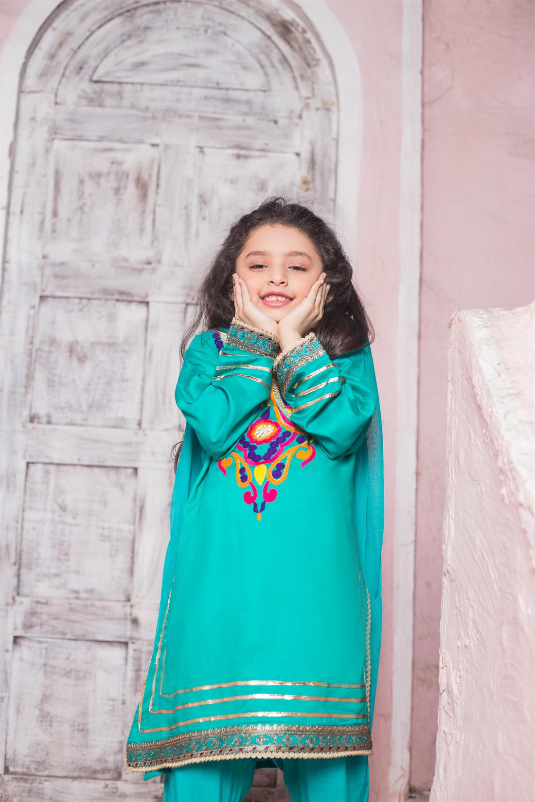 Turquoise Printed Chiffon Girlswear