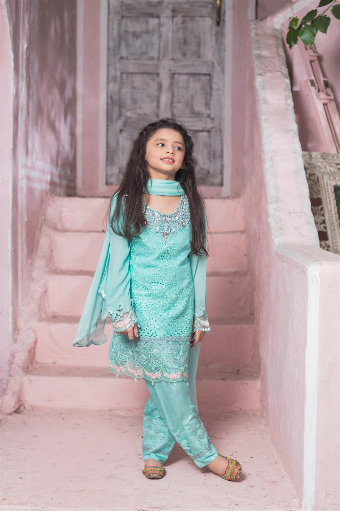 Turquoise Printed Chiffon Girlswear