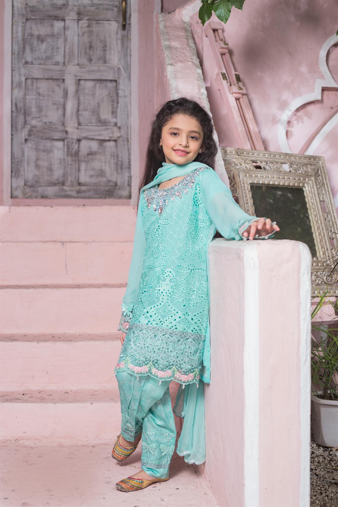 Turquoise Printed Chiffon Girlswear