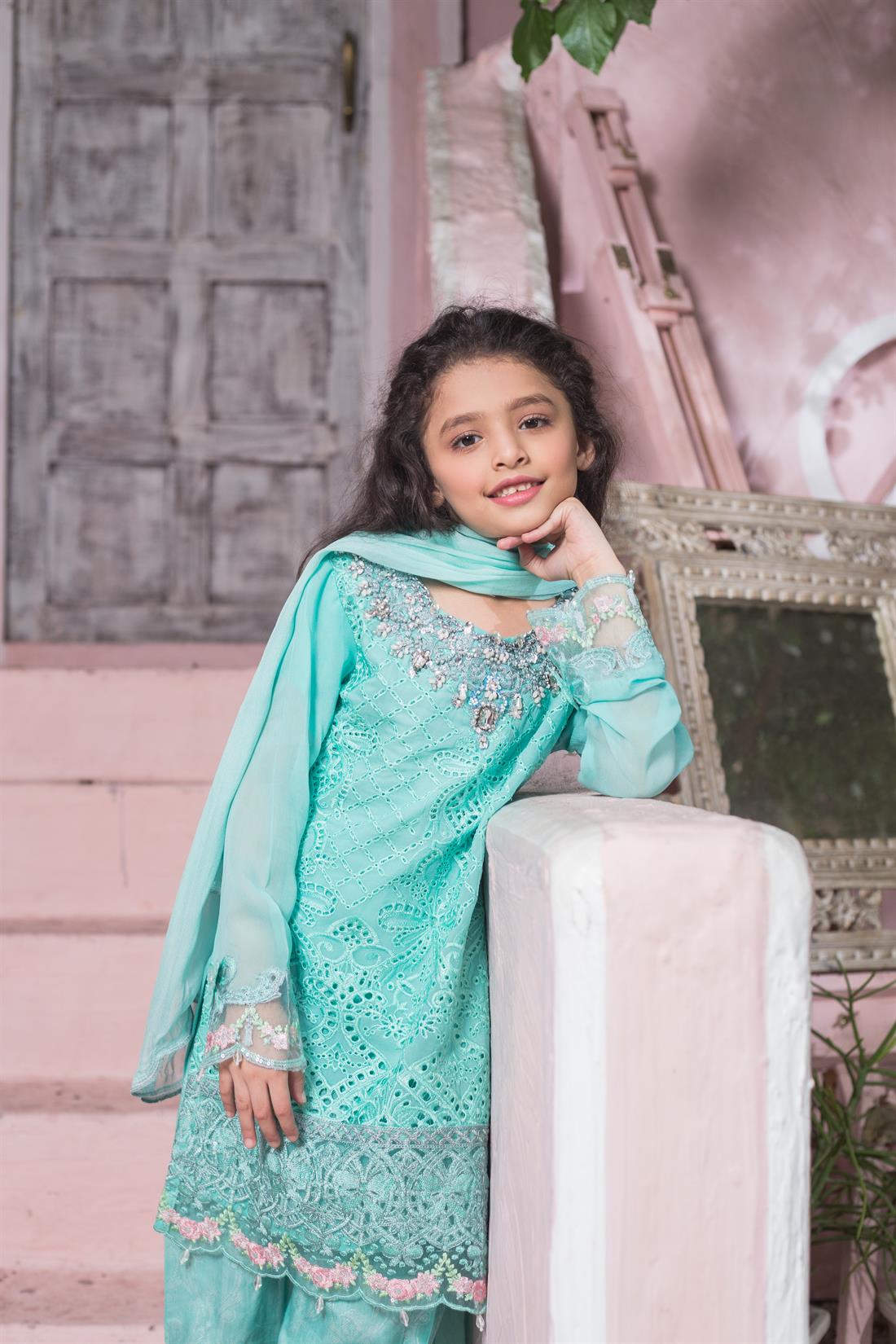 Turquoise Printed Chiffon Girlswear