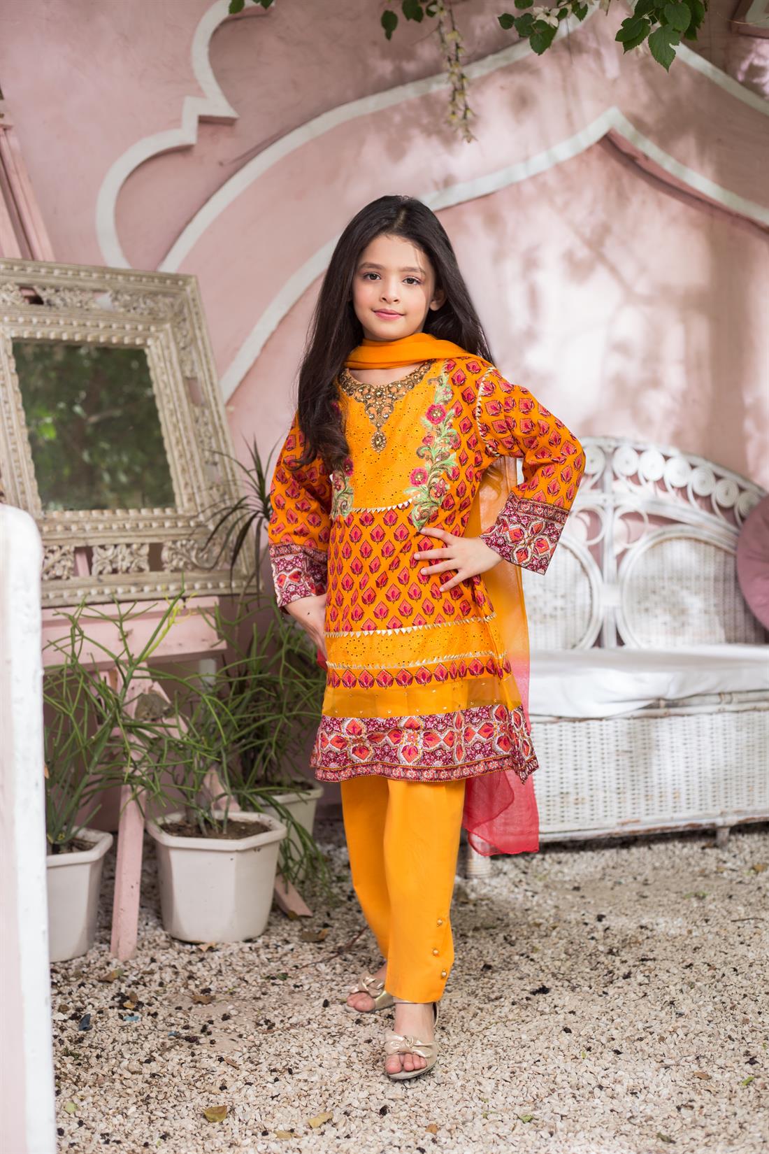 Orange Printed Chiffon Girlswear