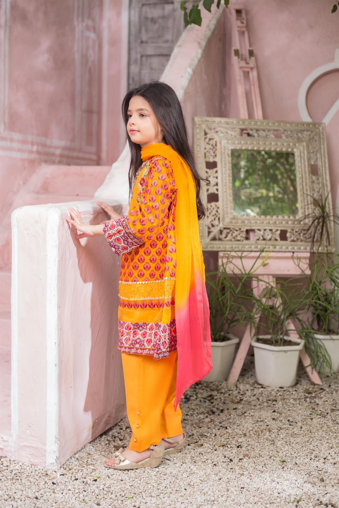 Orange Printed Chiffon Girlswear