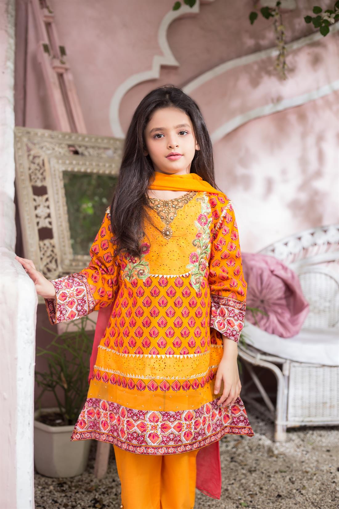 Orange Printed Chiffon Girlswear