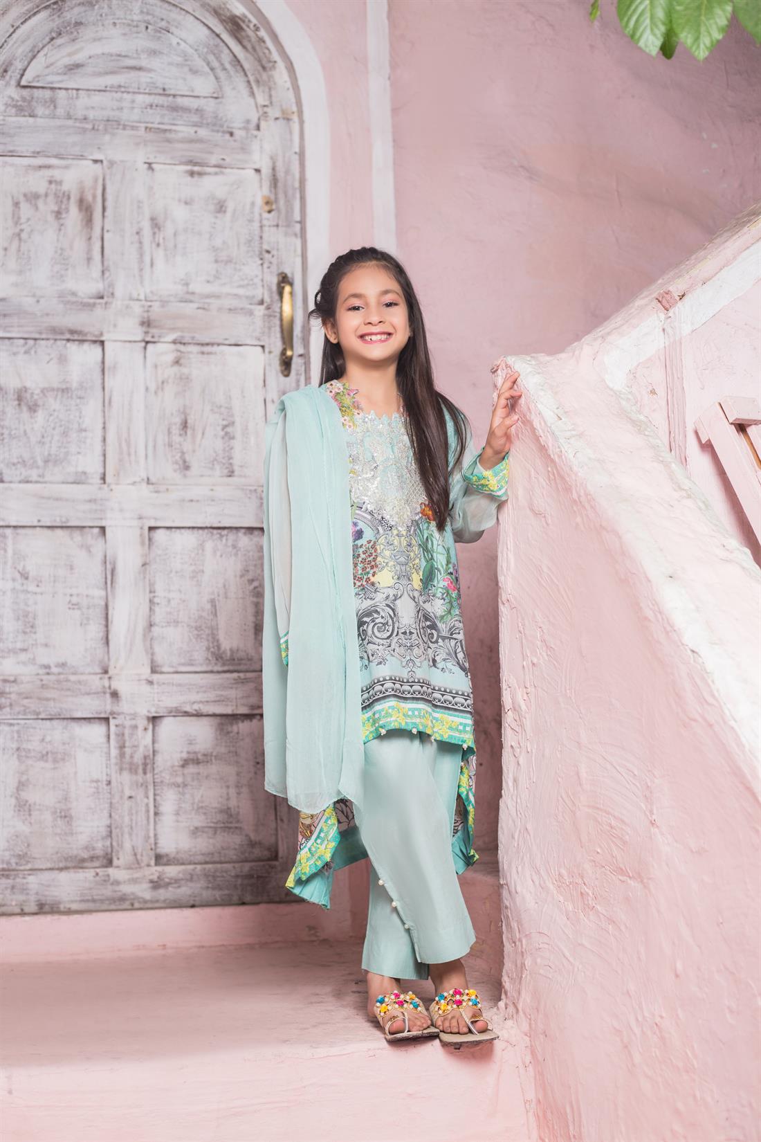 Sky Blue Printed Chiffon Girlswear