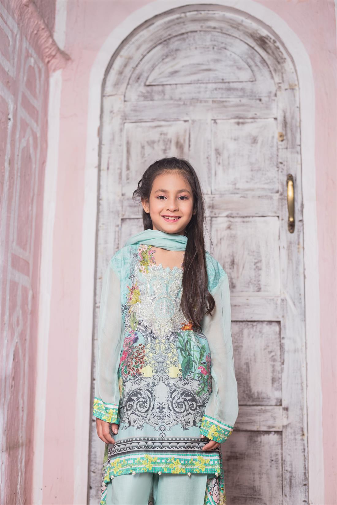 Sky Blue Printed Chiffon Girlswear